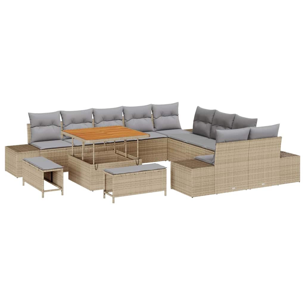 Havesofa Sæt 13 stk. 12-Antal sæder Beige Poly rattan