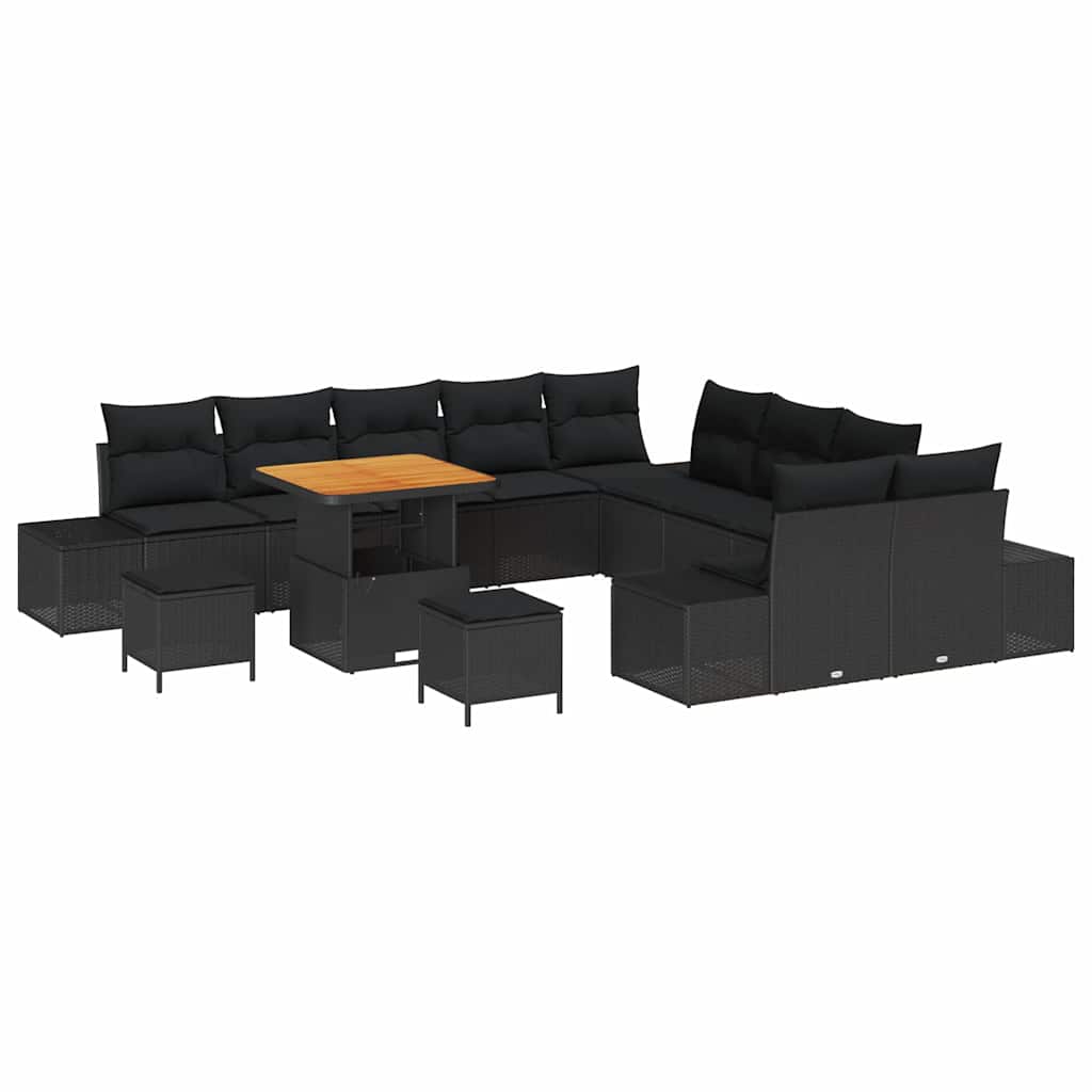 Havesofa Sæt 13 stk. 12-Antal sæder Sort Poly rattan