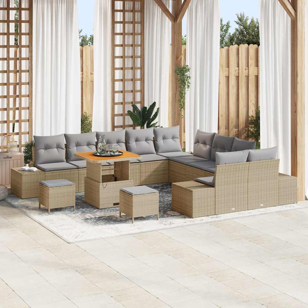 Havesofa Sæt 13 stk. 12-Antal sæder Beige Poly rattan