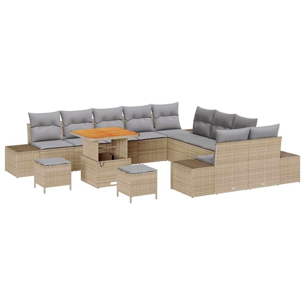 Havesofa Sæt 13 stk. 12-Antal sæder Beige Poly rattan