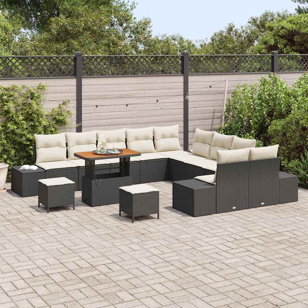 Havesofa Sæt 13 stk. 12-Antal sæder Sort Poly rattan