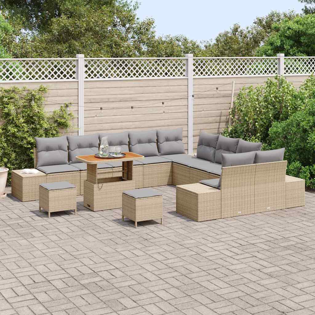 Havesofa Sæt 13 stk. 12-Antal sæder Beige Poly rattan