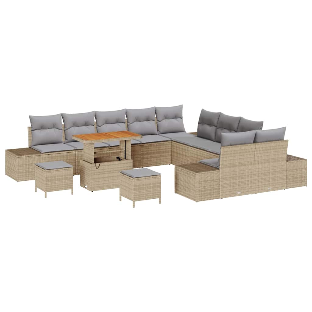 Havesofa Sæt 13 stk. 12-Antal sæder Beige Poly rattan