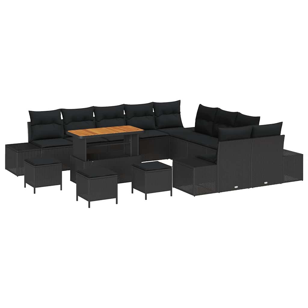 Havesofa Sæt 14 stk. 13-Antal sæder Sort Poly rattan