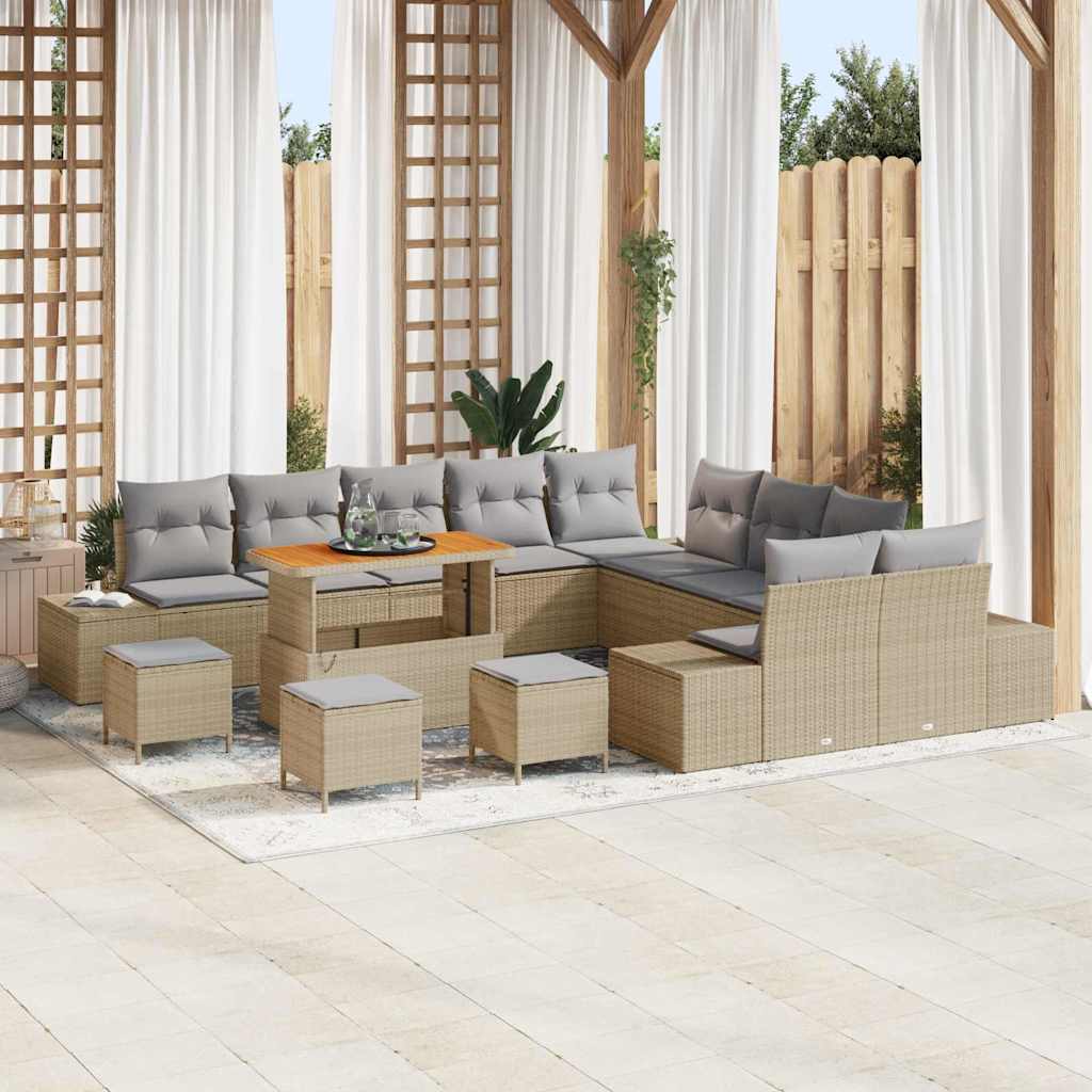 Havesofa Sæt 14 stk. 13-Antal sæder Beige Poly rattan