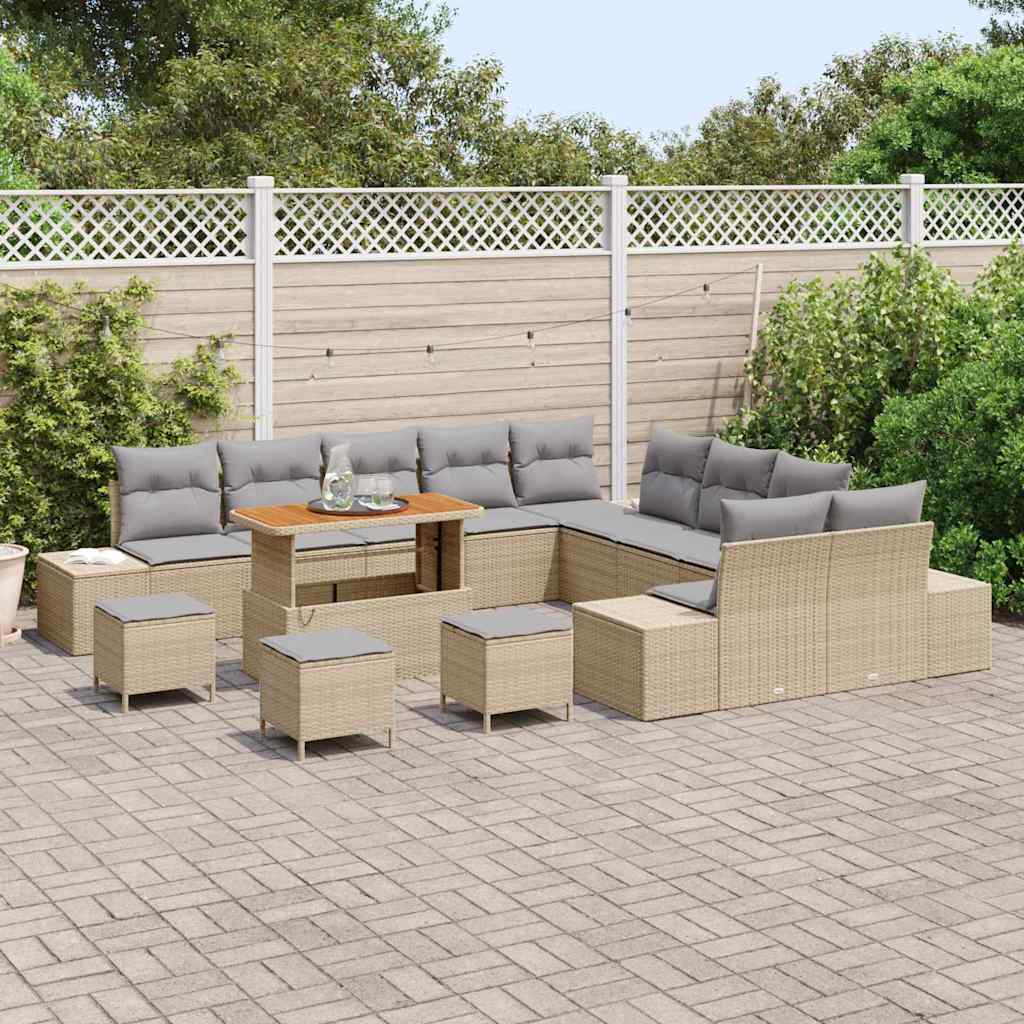 Havesofa Sæt 14 stk. 13-Antal sæder Beige Poly rattan