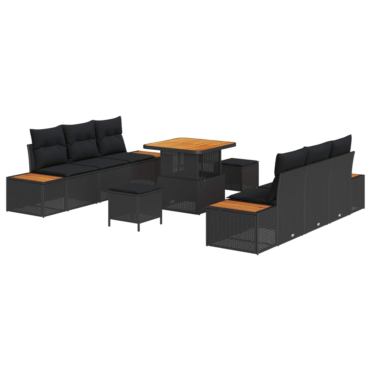 Havesofa Sæt 9 stk. 8-Antal sæder Sort Poly rattan