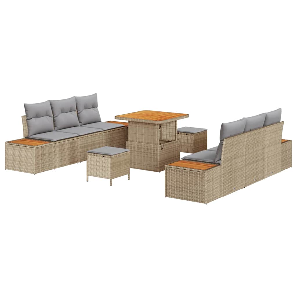 Havesofa Sæt 9 stk. 8-Antal sæder Beige Poly rattan