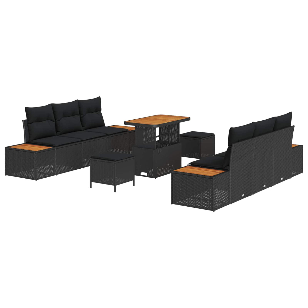 Havesofa Sæt 9 stk. 8-Antal sæder Sort Poly rattan
