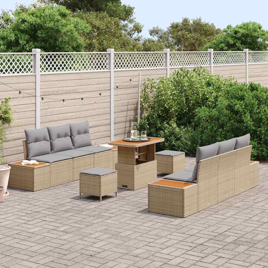Havesofa Sæt 9 stk. 8-Antal sæder Beige Poly rattan