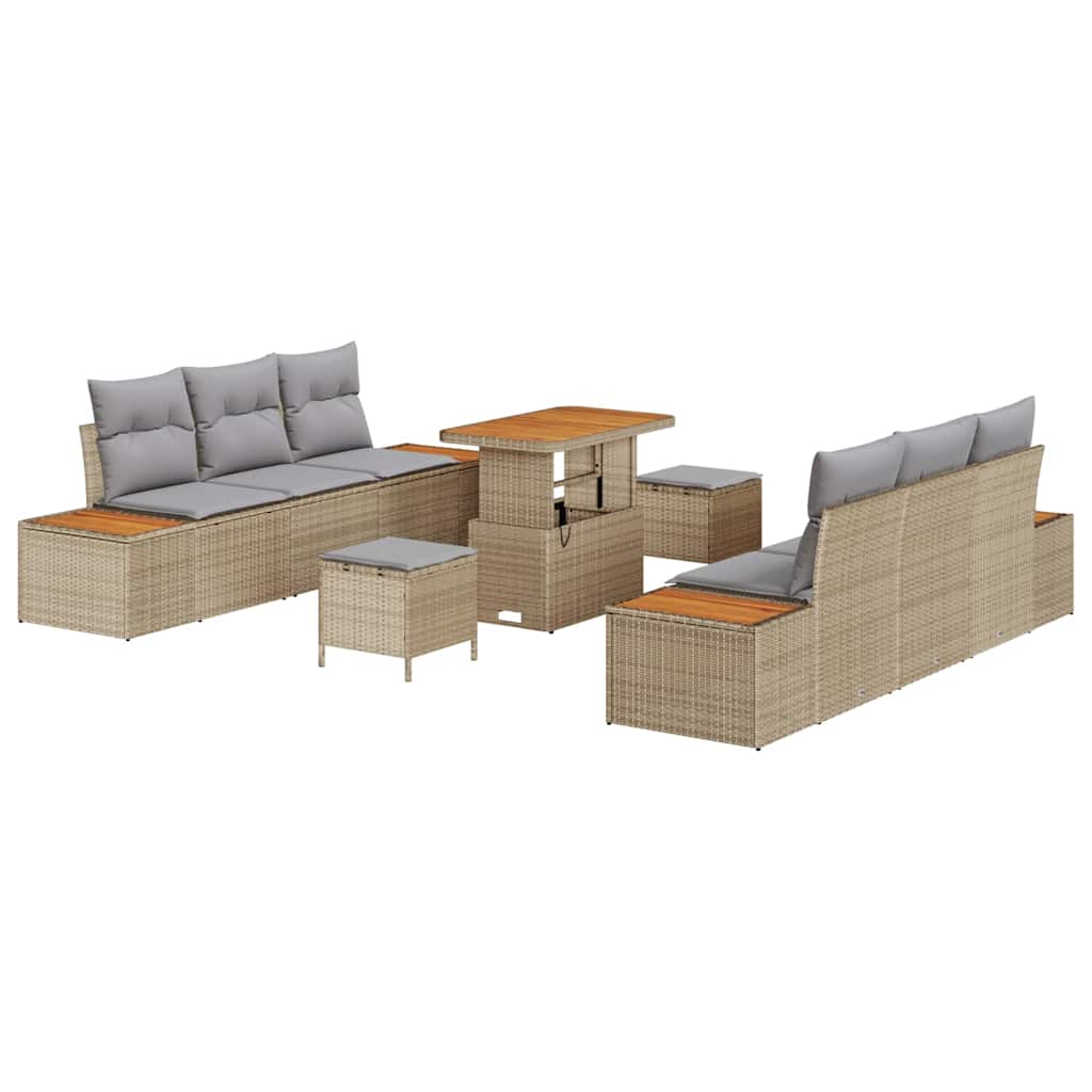 Havesofa Sæt 9 stk. 8-Antal sæder Beige Poly rattan