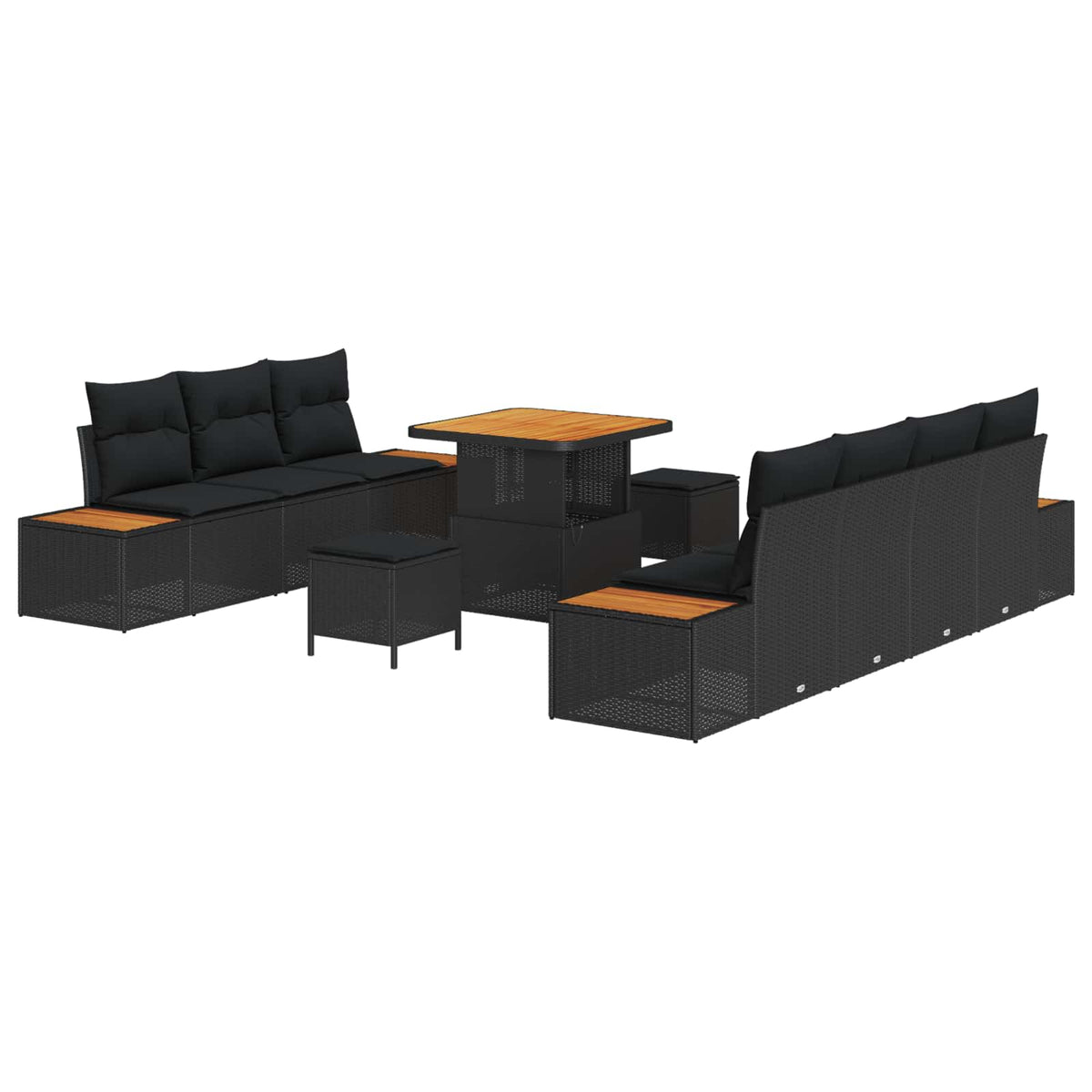 Havesofa Sæt 10 stk. 9-Antal sæder Sort Poly rattan