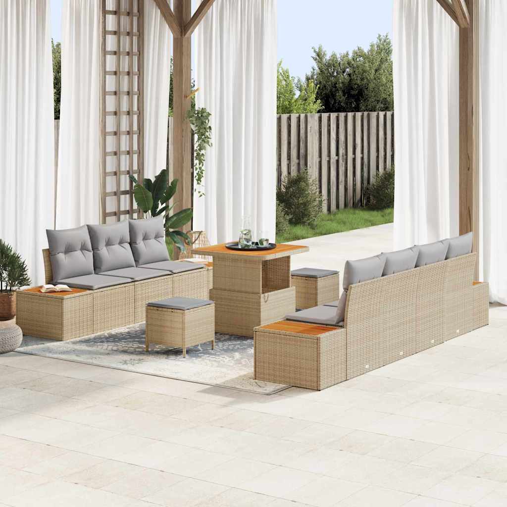 Havesofa Sæt 10 stk. 9-Antal sæder Beige Poly rattan
