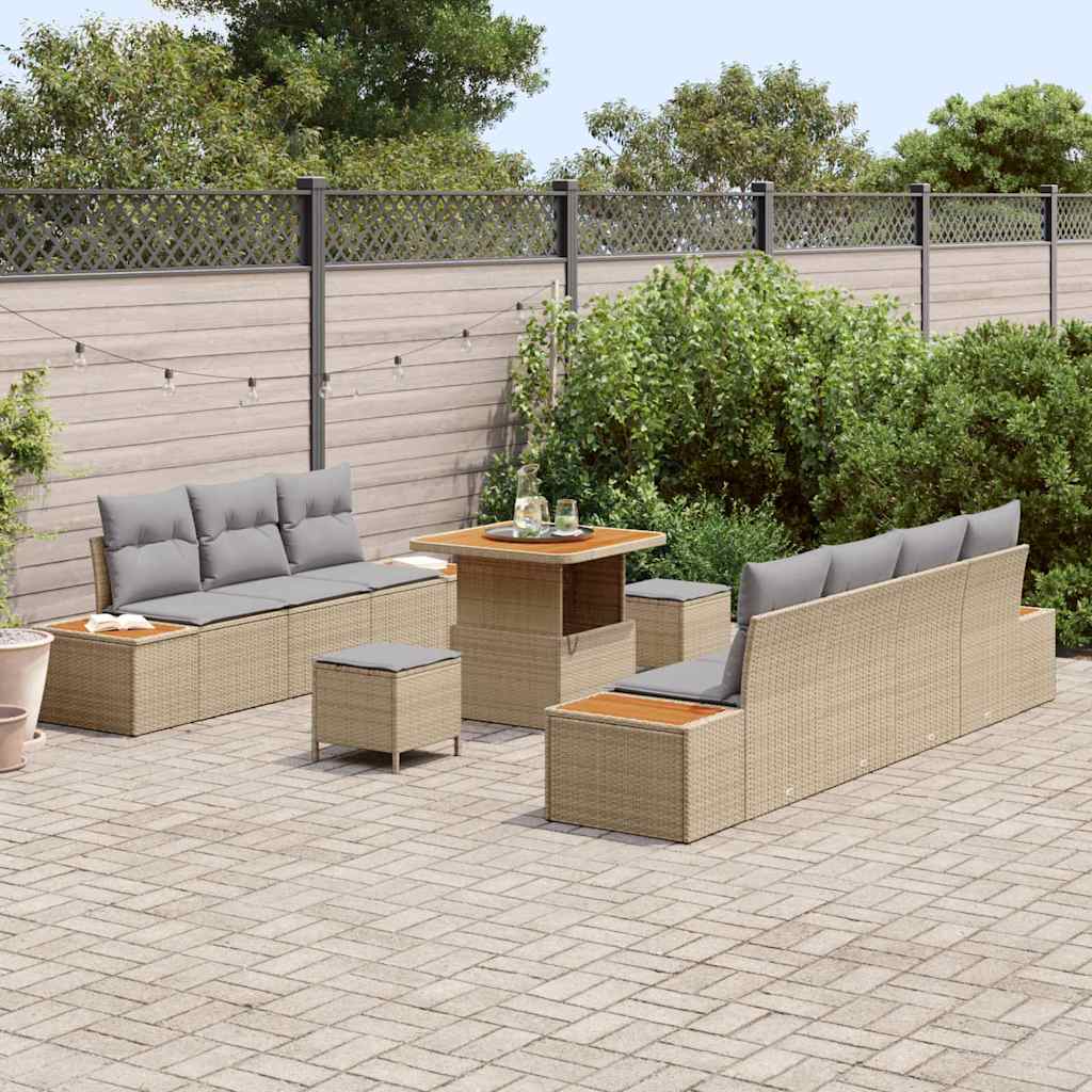 Havesofa Sæt 10 stk. 9-Antal sæder Beige Poly rattan
