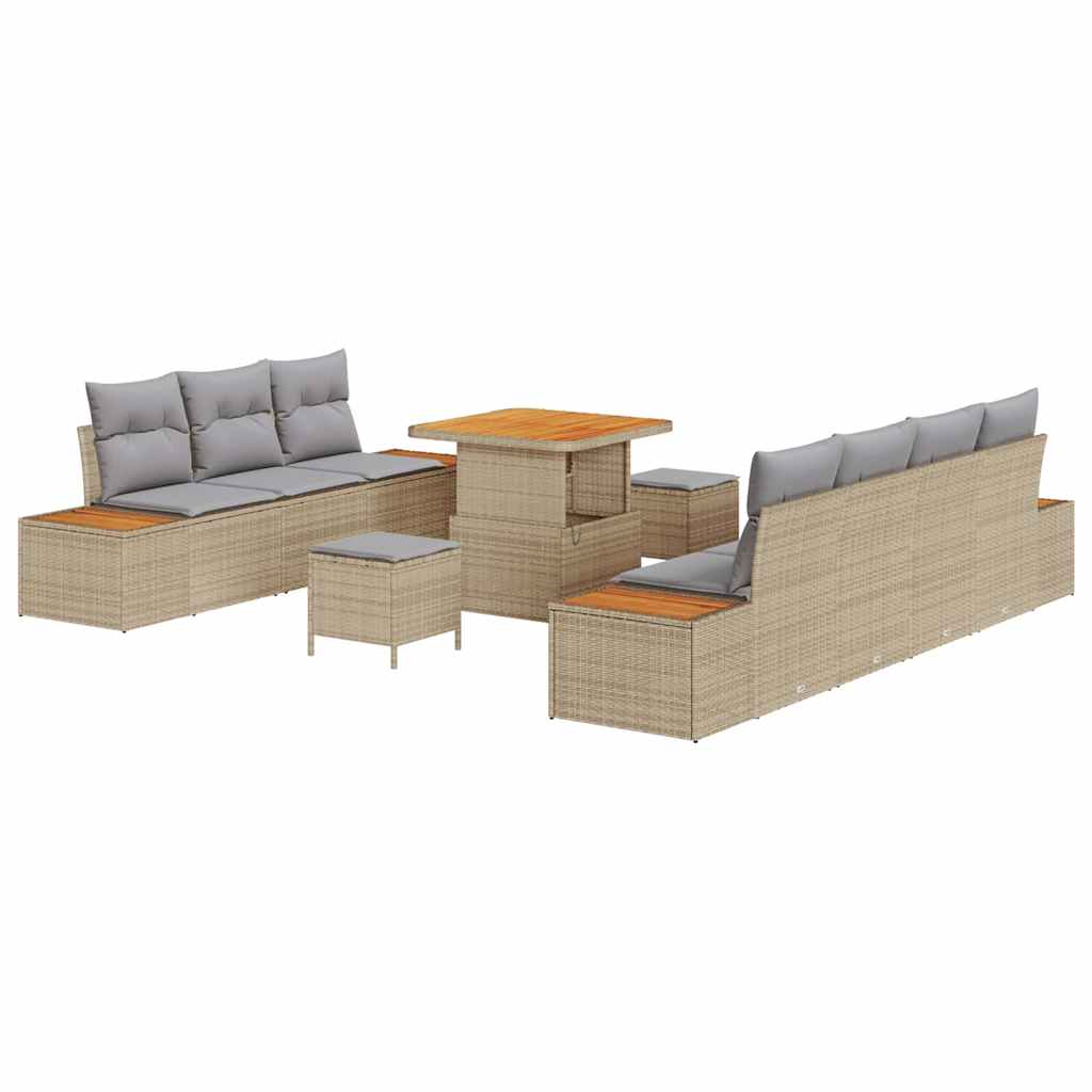 Havesofa Sæt 10 stk. 9-Antal sæder Beige Poly rattan