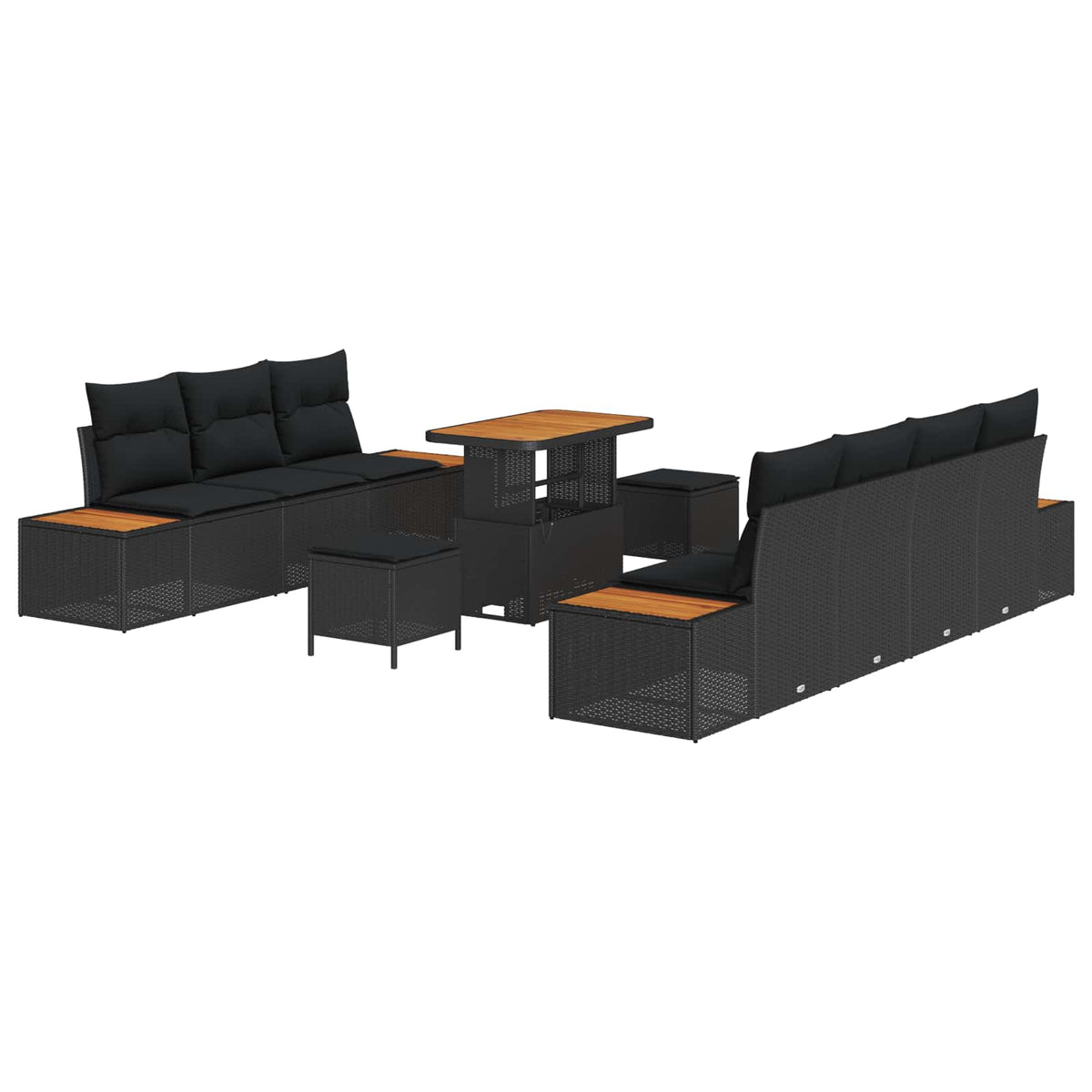 Havesofa Sæt 10 stk. 9-Antal sæder Sort Poly rattan