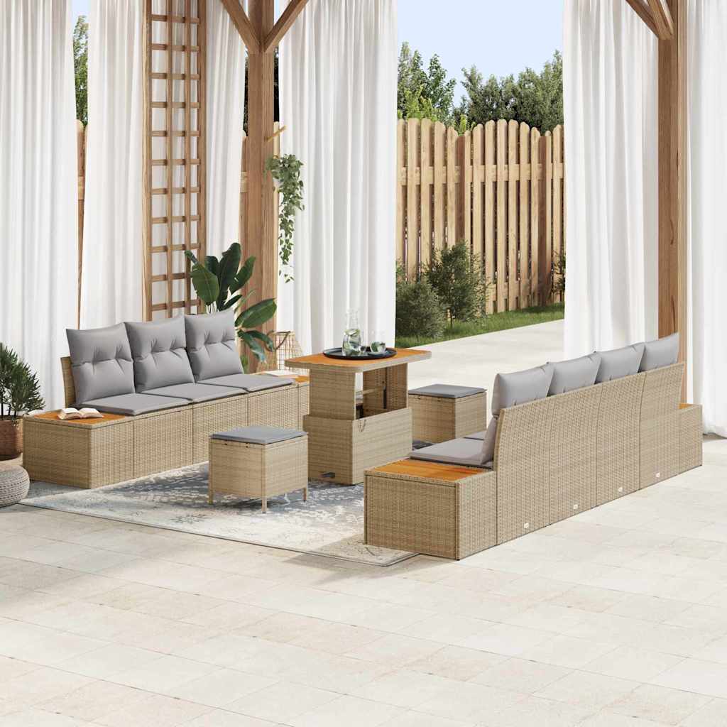 Havesofa Sæt 10 stk. 9-Antal sæder Beige Poly rattan