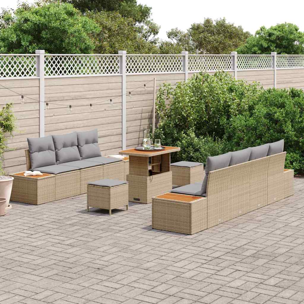 Havesofa Sæt 10 stk. 9-Antal sæder Beige Poly rattan