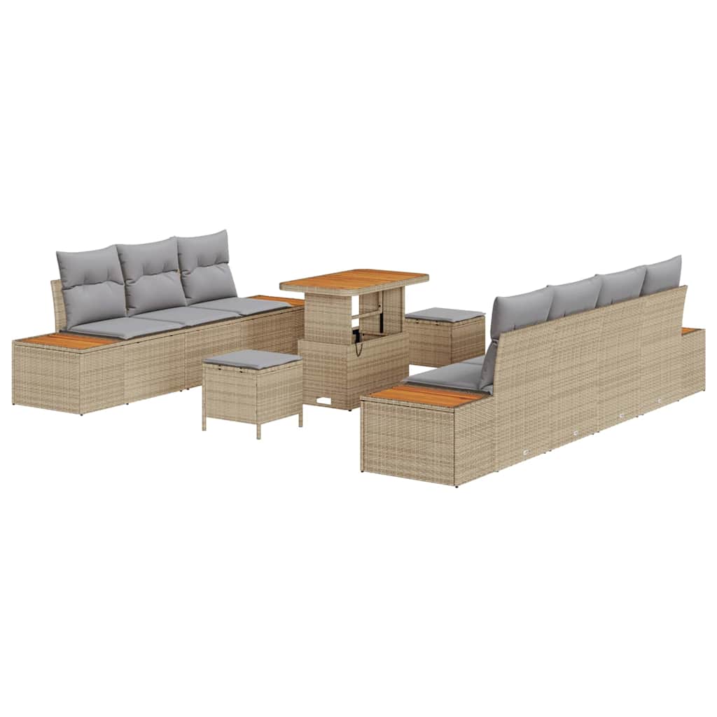 Havesofa Sæt 10 stk. 9-Antal sæder Beige Poly rattan