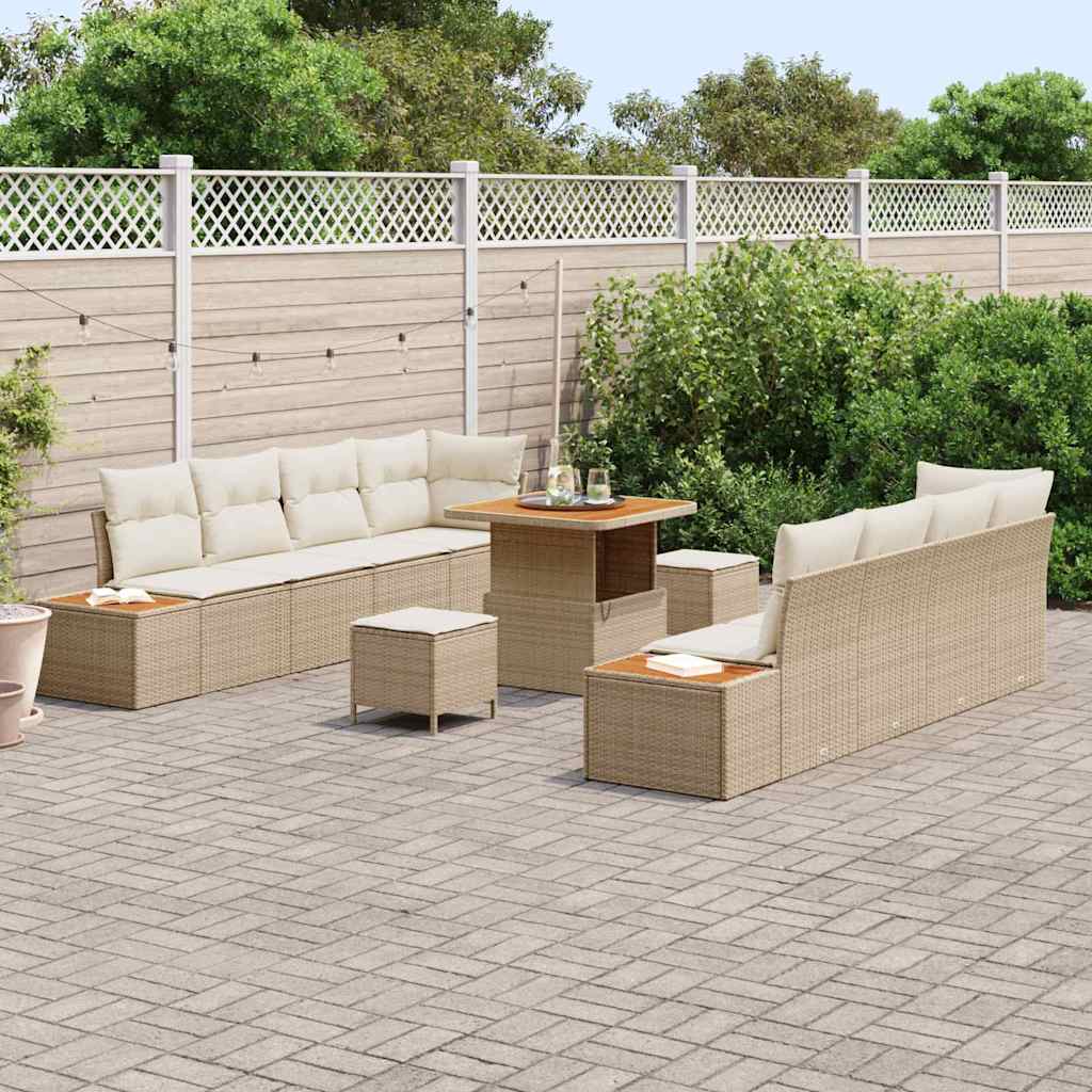 Havesofa Sæt 11 stk. 10-Antal sæder Beige Poly rattan