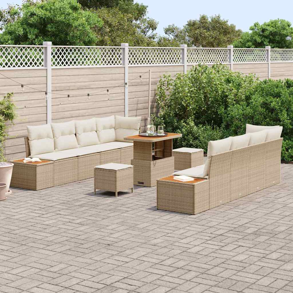 Havesofa Sæt 11 stk. 10-Antal sæder Beige Poly rattan