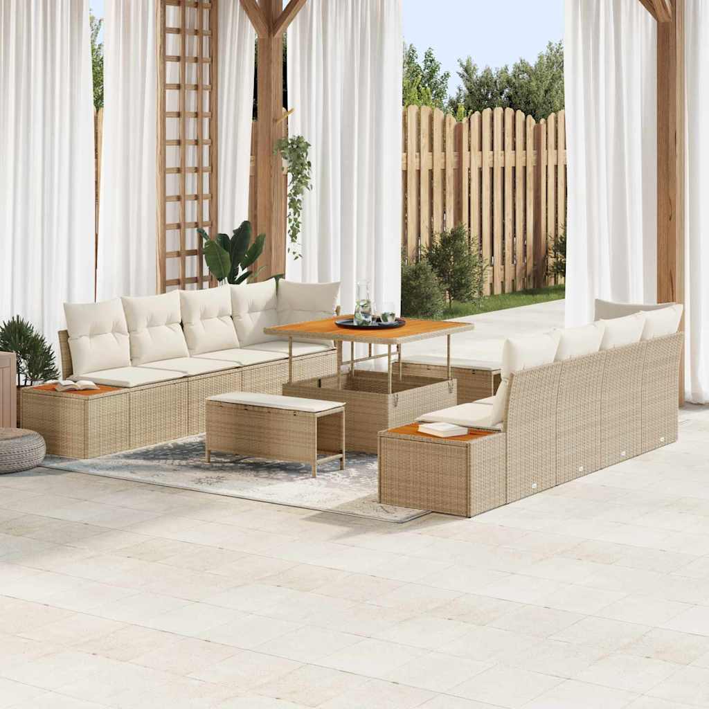 Havesofa Sæt 11 stk. 10-Antal sæder Beige Poly rattan
