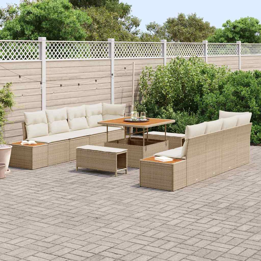 Havesofa Sæt 11 stk. 10-Antal sæder Beige Poly rattan