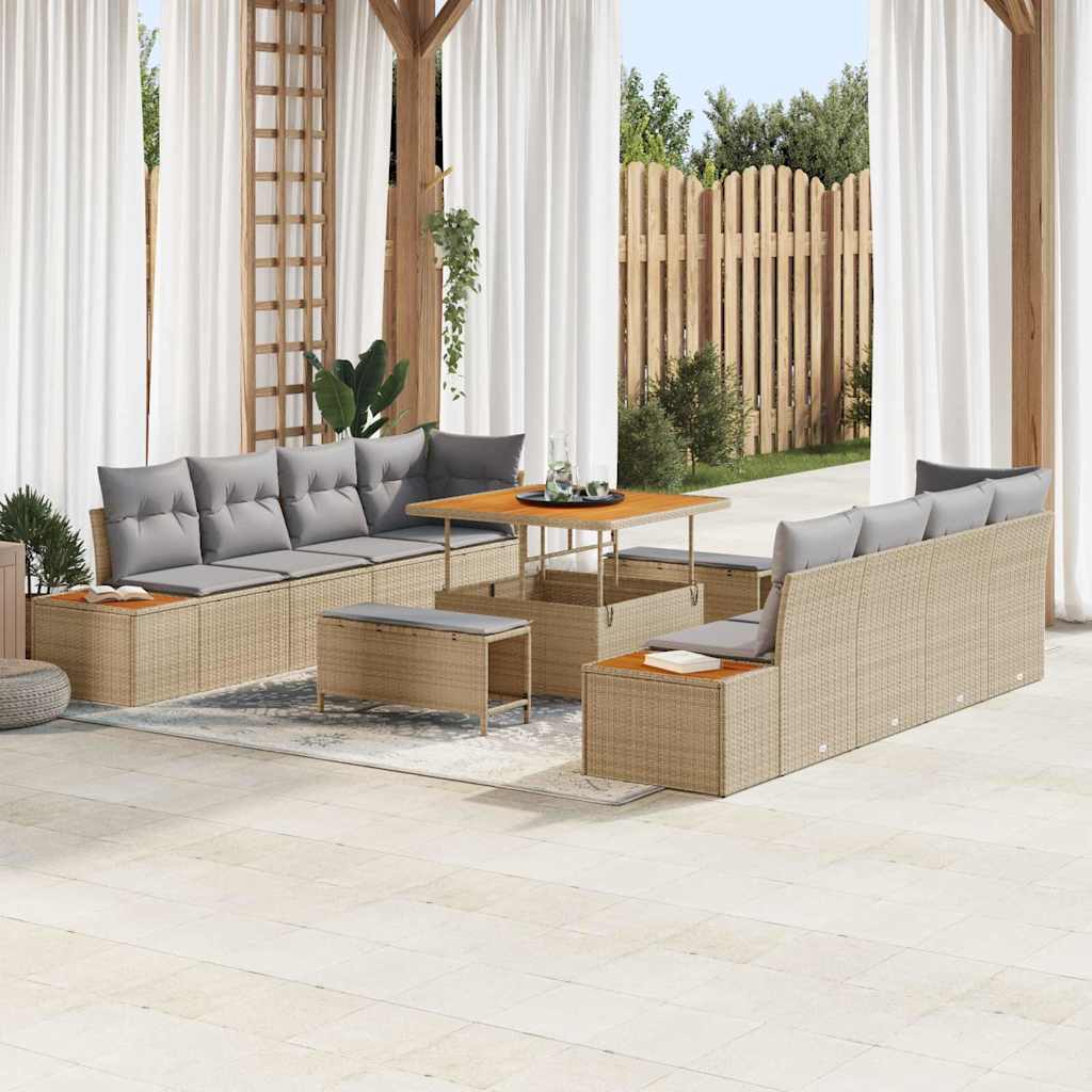 Havesofa Sæt 11 stk. 10-Antal sæder Beige Poly rattan