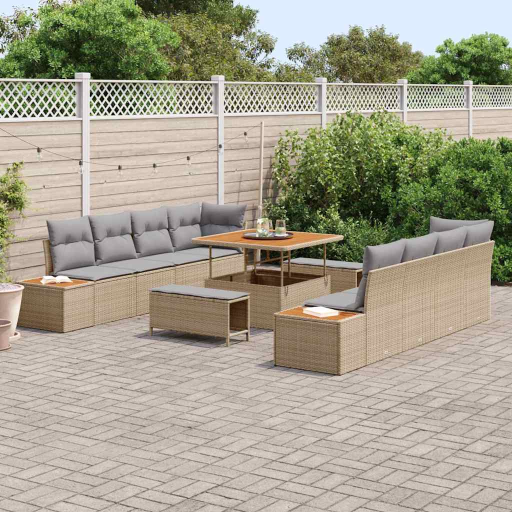 Havesofa Sæt 11 stk. 10-Antal sæder Beige Poly rattan