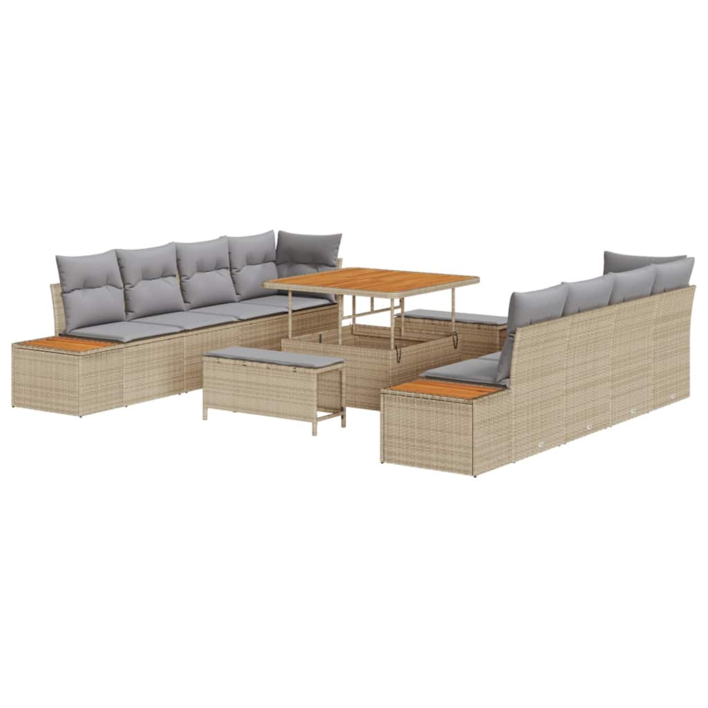 Havesofa Sæt 11 stk. 10-Antal sæder Beige Poly rattan