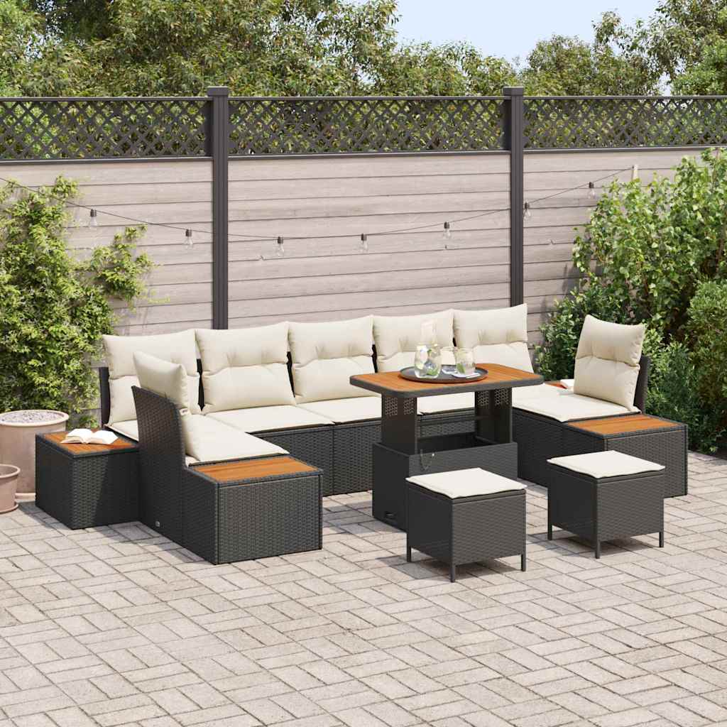 Havesofa Sæt 10 stk. 9-Antal sæder Sort Poly rattan