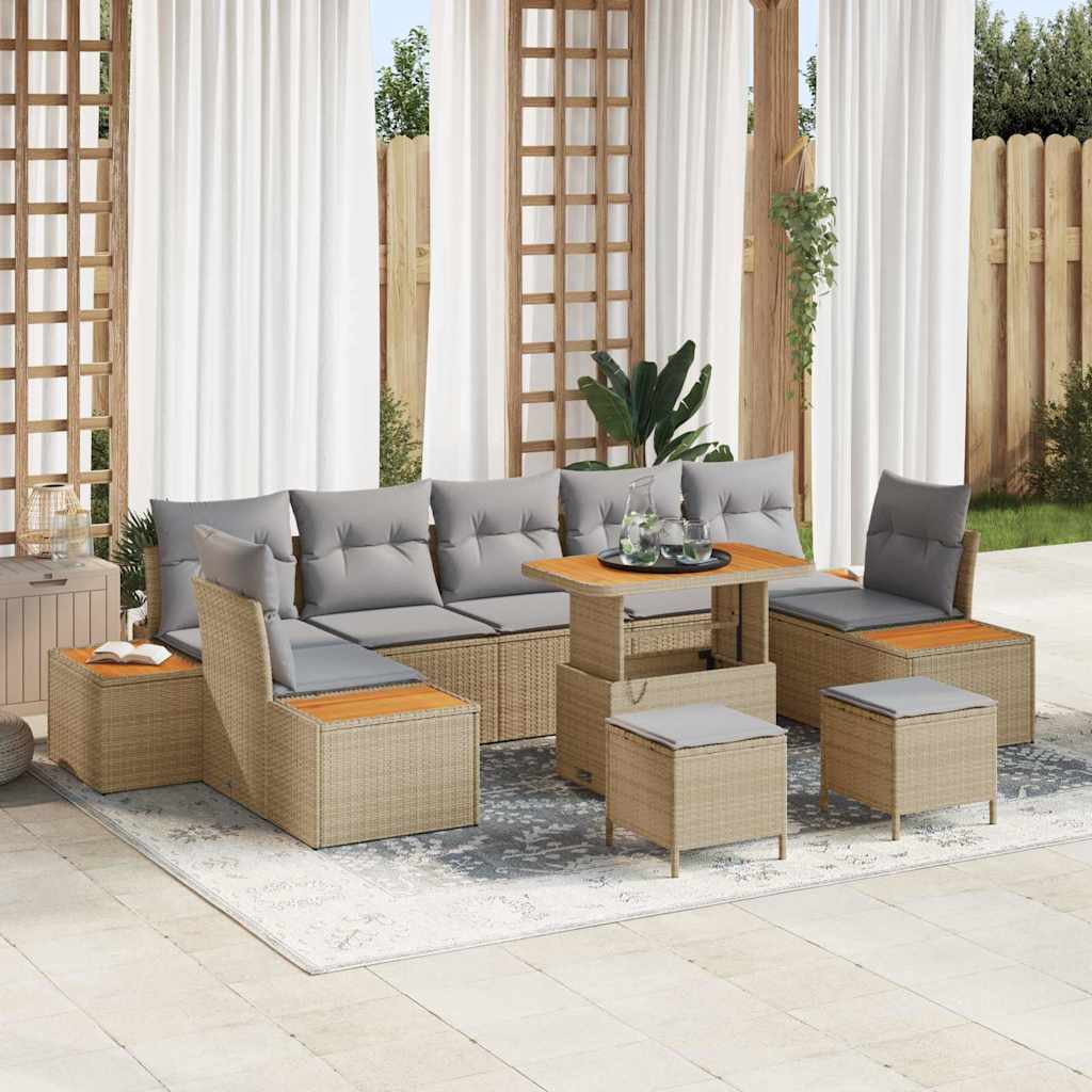 Havesofa Sæt 10 stk. 9-Antal sæder Beige Poly rattan