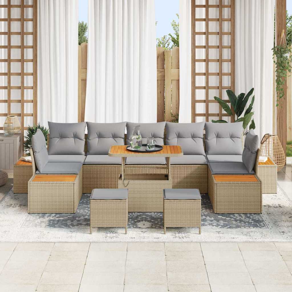 Havesofa Sæt 10 stk. 9-Antal sæder Beige Poly rattan