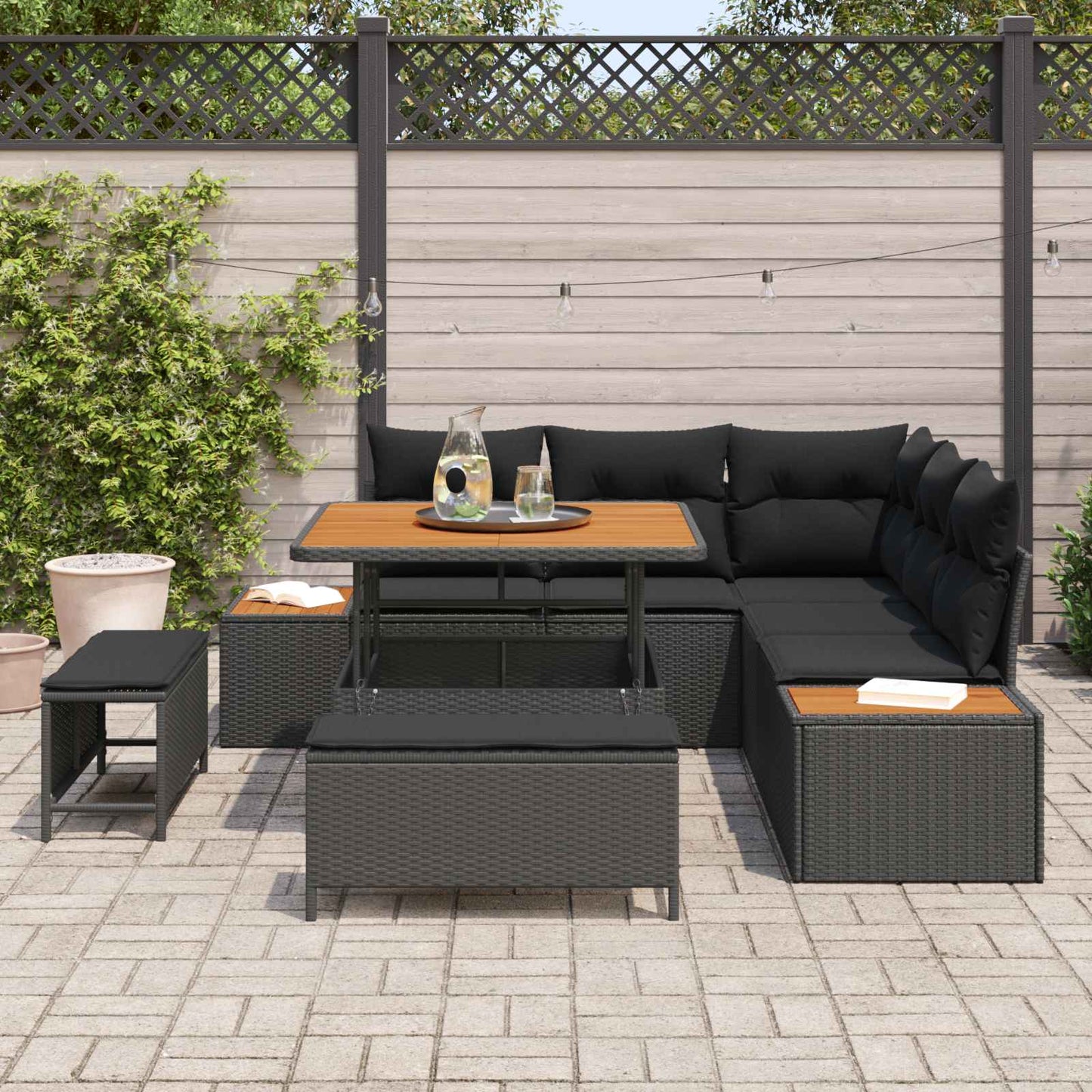 Havesofa Sæt 8 stk. 7-Antal sæder Sort Poly rattan