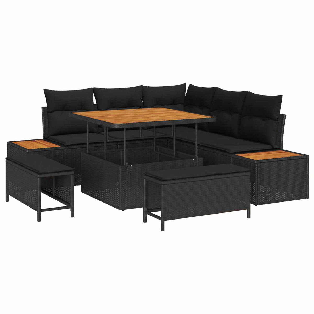 Havesofa Sæt 8 stk. 7-Antal sæder Sort Poly rattan