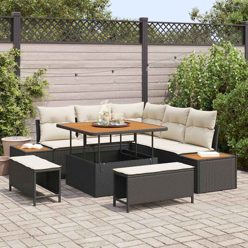 Havesofa Sæt 8 stk. 7-Antal sæder Sort Poly rattan