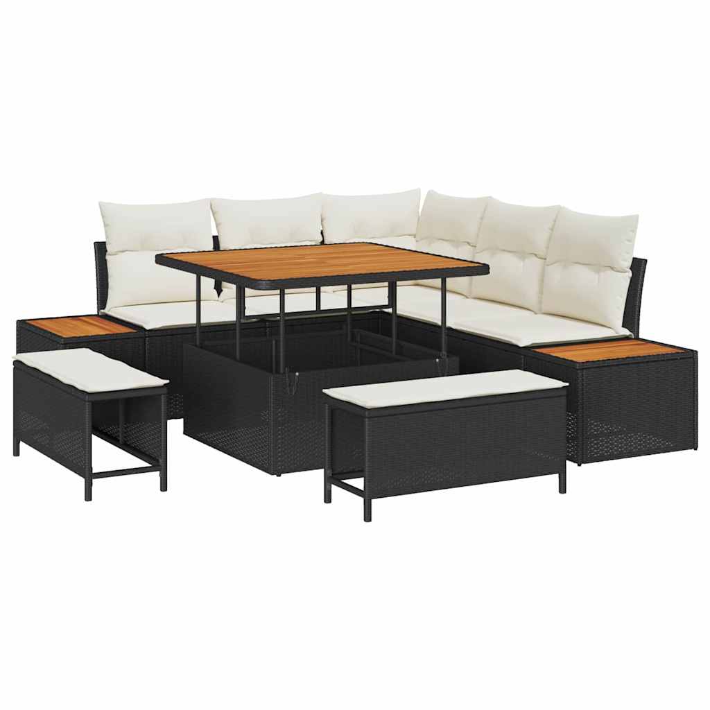 Havesofa Sæt 8 stk. 7-Antal sæder Sort Poly rattan