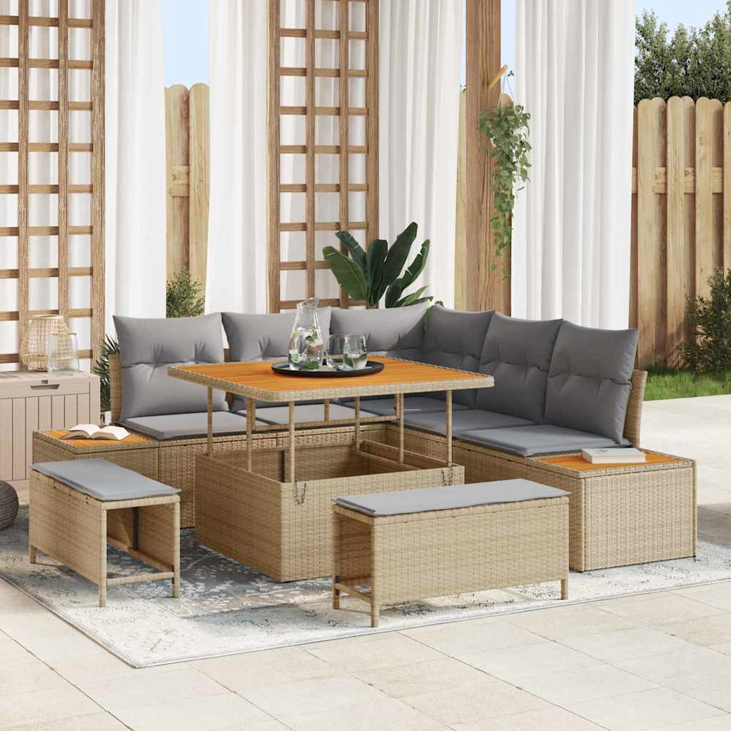 Havesofa Sæt 8 stk. 7-Antal sæder Beige Poly rattan