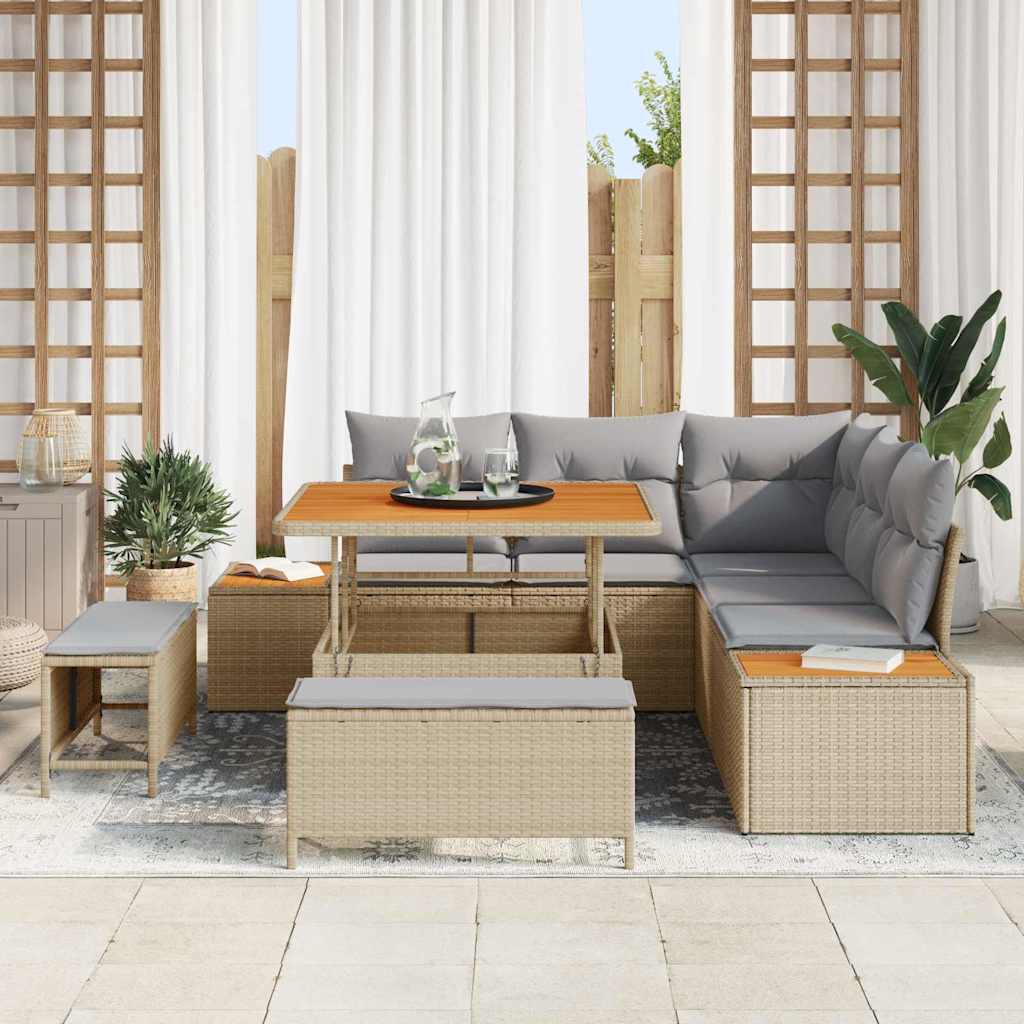 Havesofa Sæt 8 stk. 7-Antal sæder Beige Poly rattan