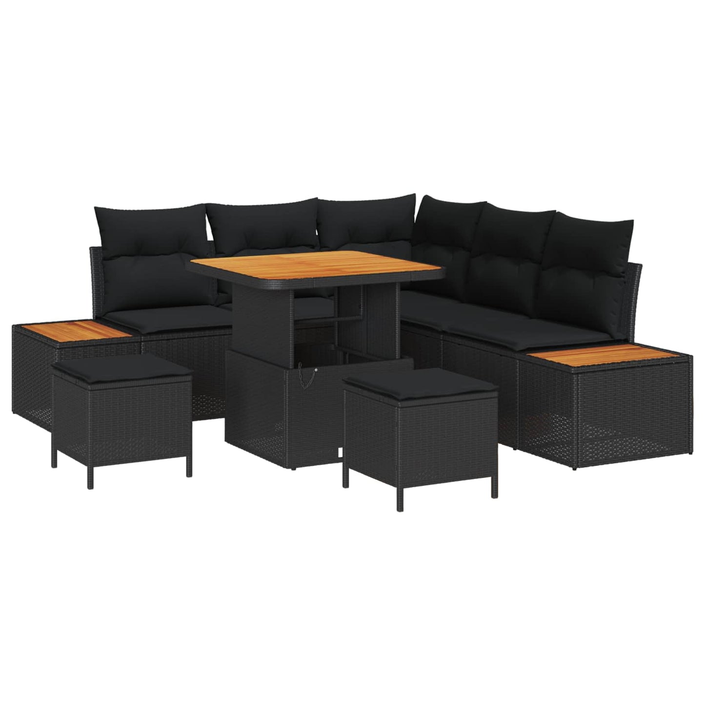 Havesofa Sæt 8 stk. 7-Antal sæder Sort Poly rattan