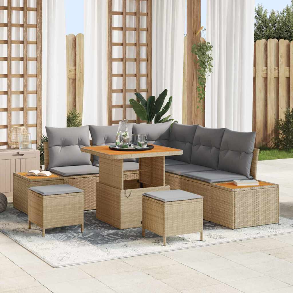 Havesofa Sæt 8 stk. 7-Antal sæder Beige Poly rattan