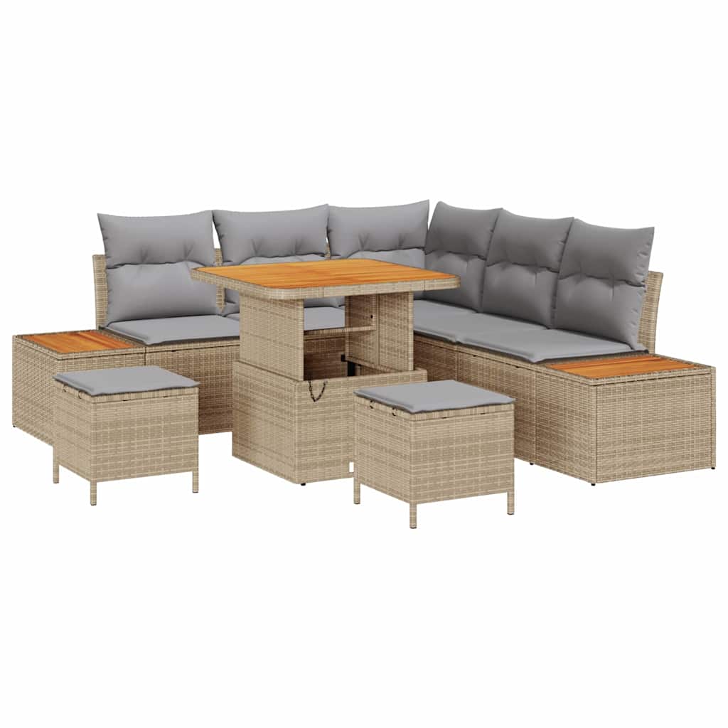Havesofa Sæt 8 stk. 7-Antal sæder Beige Poly rattan