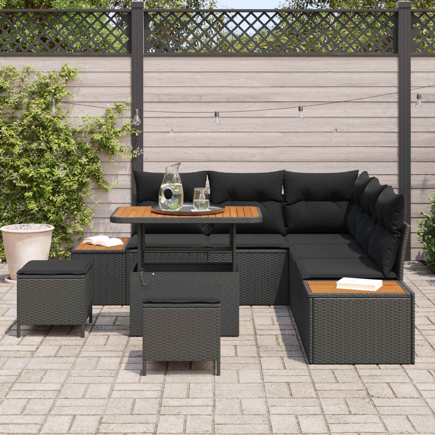 Havesofa Sæt 8 stk. 7-Antal sæder Sort Poly rattan