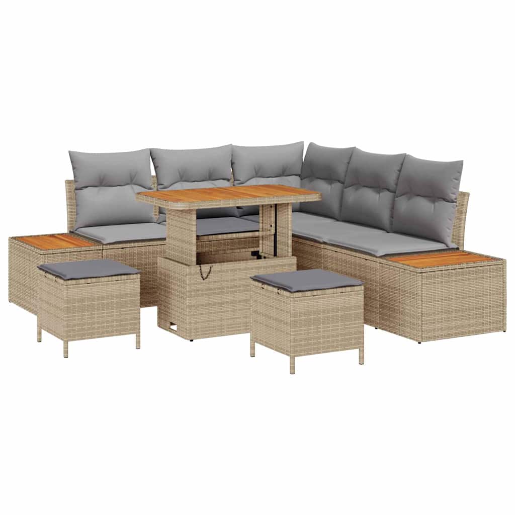Havesofa Sæt 8 stk. 7-Antal sæder Beige Poly rattan