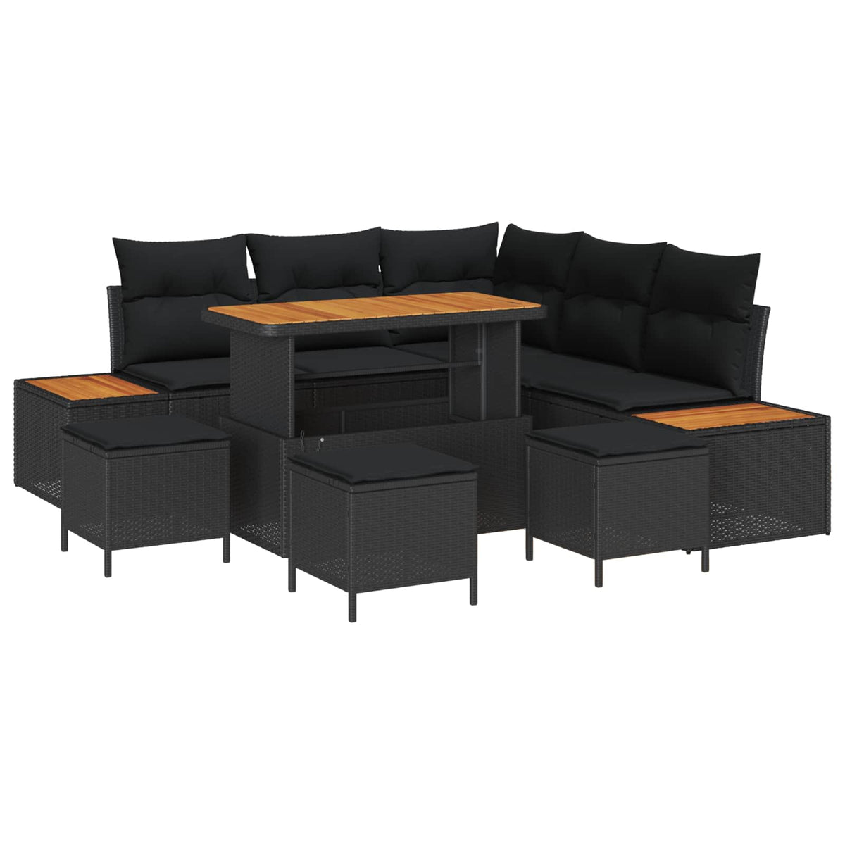 Havesofa Sæt 9 stk. 8-Antal sæder Sort Poly rattan