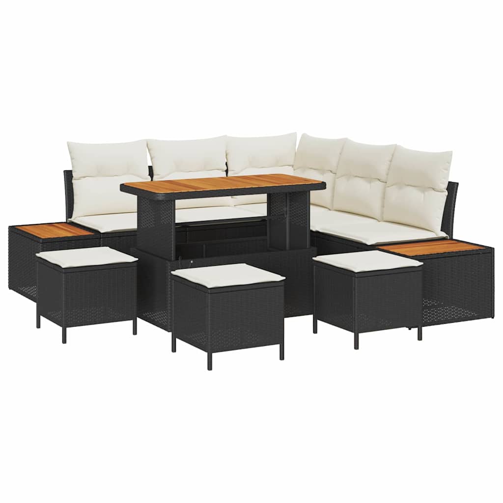 Havesofa Sæt 9 stk. 8-Antal sæder Sort Poly rattan