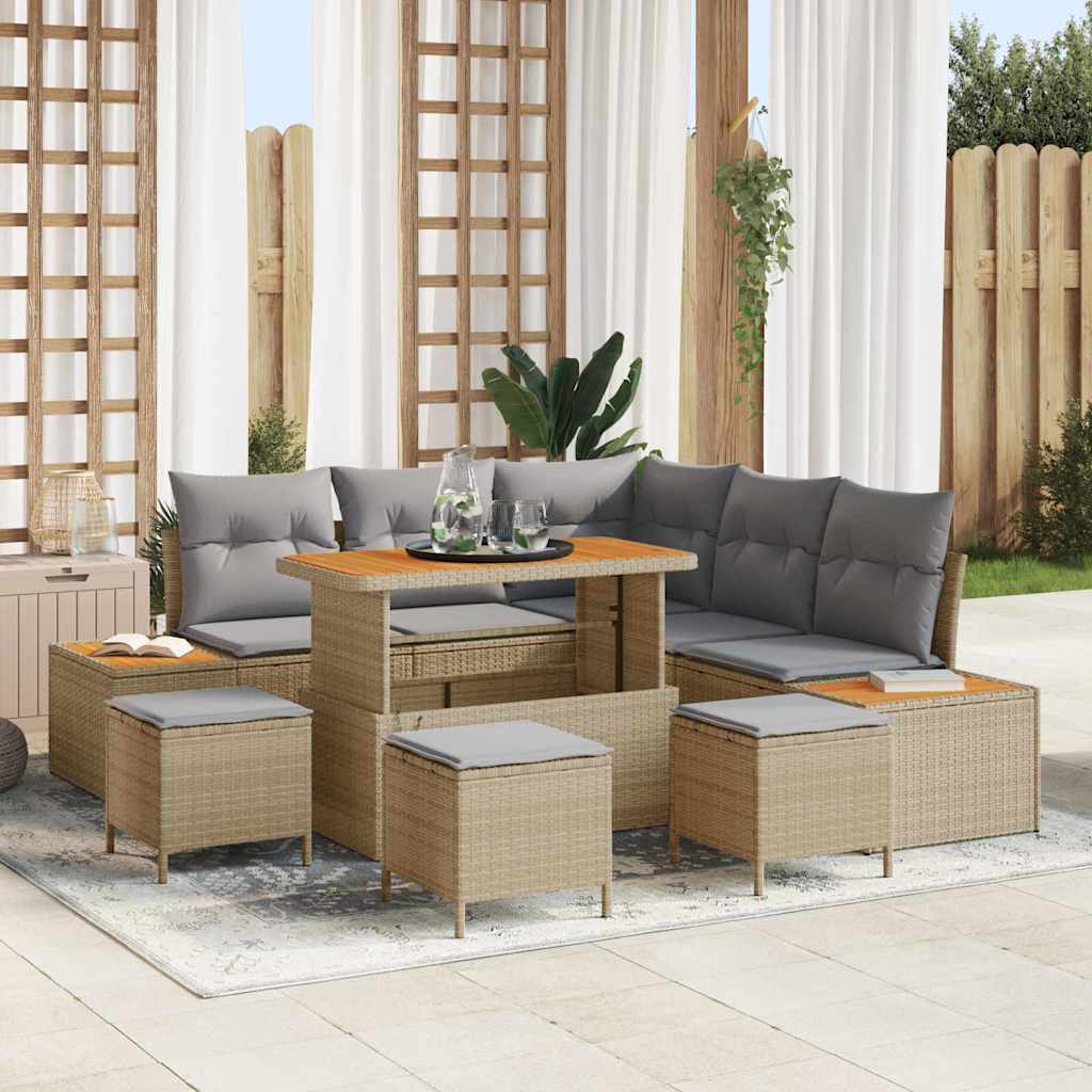 Havesofa Sæt 9 stk. 8-Antal sæder Beige Poly rattan