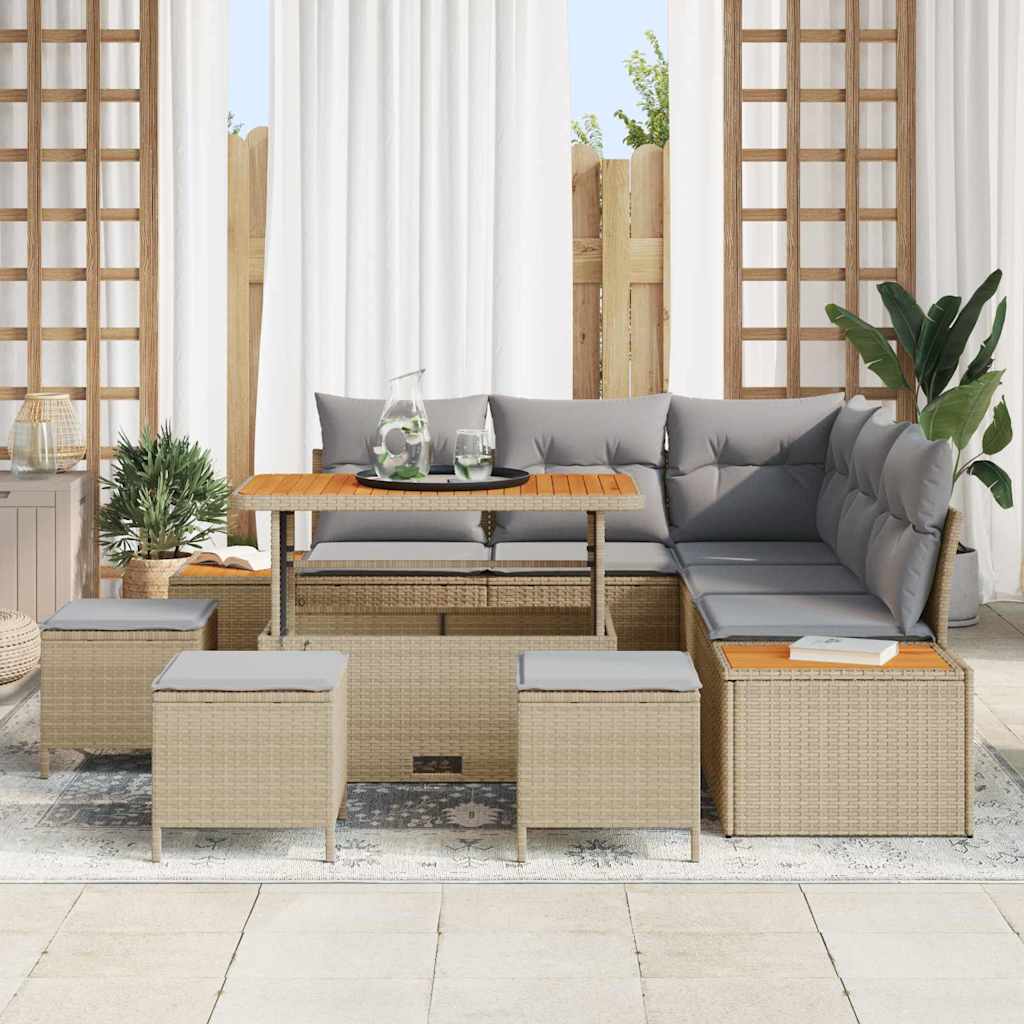 Havesofa Sæt 9 stk. 8-Antal sæder Beige Poly rattan