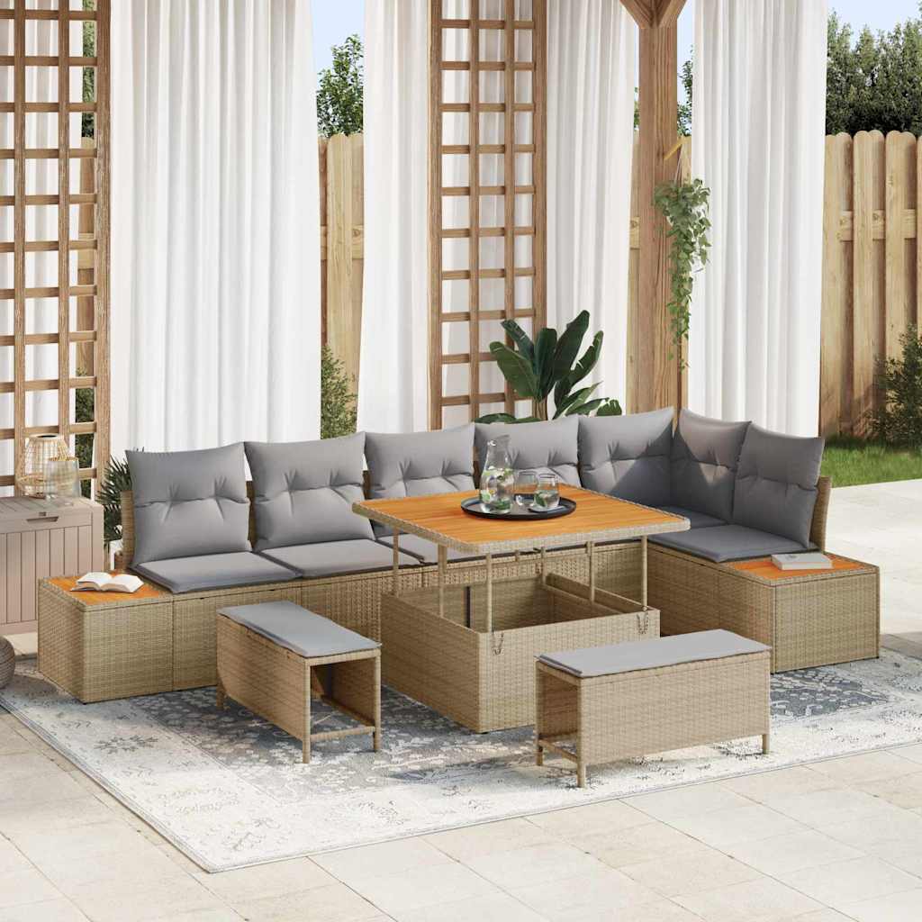 Havesofa Sæt 9 stk. 8-Antal sæder Beige Poly rattan