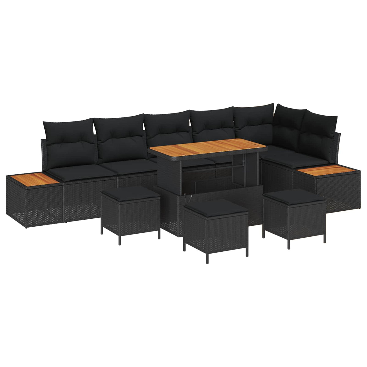 Havesofa Sæt 10 stk. 9-Antal sæder Sort Poly rattan